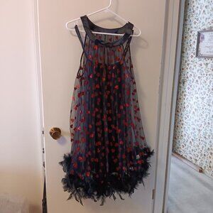Smak Parlour Black Mesh Red Hearts Dress, L, NWOT